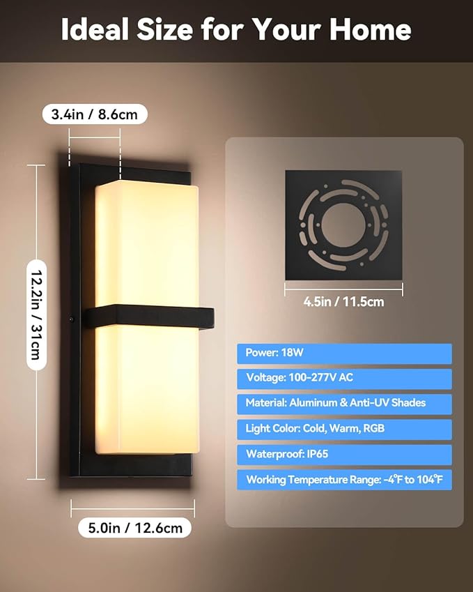 SHIMR Outdoor Wall Lights, Smart Porch Lights 1500LM RGBCW Outdoor Light Fixture, Wi-Fi Control Color Changing Exterior Sconce IP65 Waterproof Antirust, Works with Alexa Google Assistant [ETL Listed]
