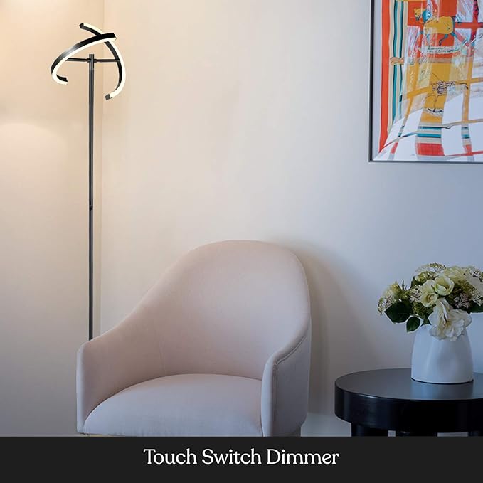 Brightech Halo Split Modern Bright LED Torchiere Floor Lamp for Offices - Dimmable, Tall Standing Lamp for Living Room or Bedroom - Adjustable Light w/Rotating Angles - Jet Black