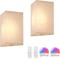 Adhesive Battery Operated Wall Sconce Set of 2, 5000 mAh Battery Rechargeable Bulb with 12 RGB Colors, Stick on Wall Sconce No Drill Wall Lights, Linen