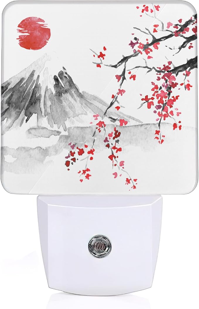 Japanese Mount Fuji Cherry Blossoms Night Light, Japanese Night Light Plug into Wall with Dusk to Dawn Sensor, LED Lamp Energy Saving Lights for Men Women Boys Girls,Lamp for Bedroom Bathroom Hallway