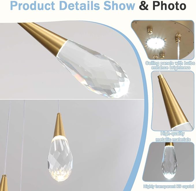 26-Lights Large Chandelier for High Ceiling Gold Crystal Pendant Light Fixture Extra Large Chandelier for Staircase Foyer Villa Living Room