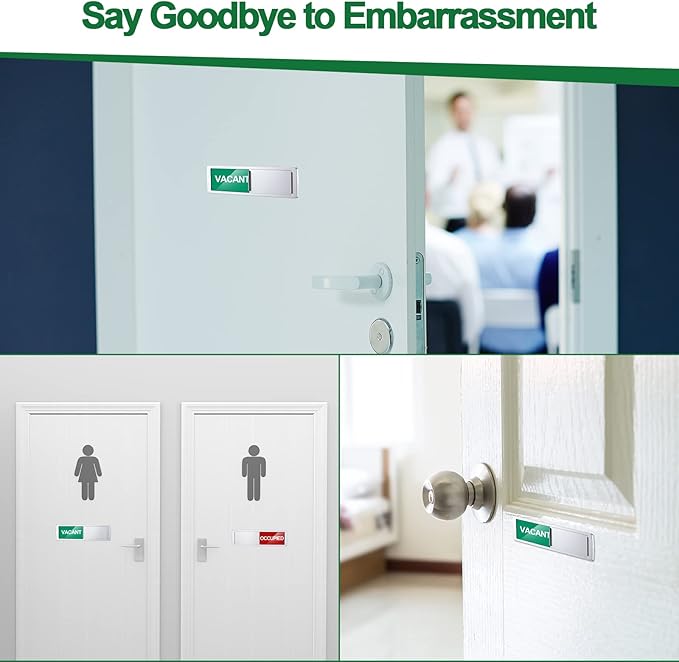 Sintuff 3 Pcs Privacy Sign Vacant Occupied Sign for Home Silver Bathroom Occupied Tips for Door Magnetic Non Scratch Slider Door Indicator Tells Office Restroom Conference Hotel Hospital 7'' x 2''