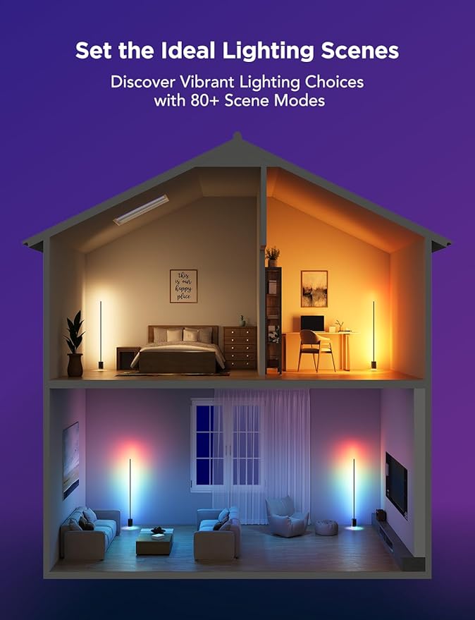 Govee Floor Lamp 2 with Matter, RGBIC, Warm Cool White LED, Alexa Compatible, 1725lm, Music Sync, Scene Modes, Smart Floor Lamp for Living Room, Bedroom, Black(1 Pack)
