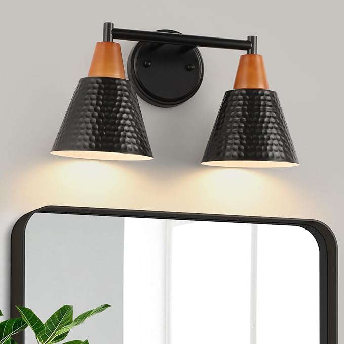 Black 2 Light Vanity Light, Vintage Industrial Bathroom Light, Suitable for Bathroom, Bedroom, Living Room