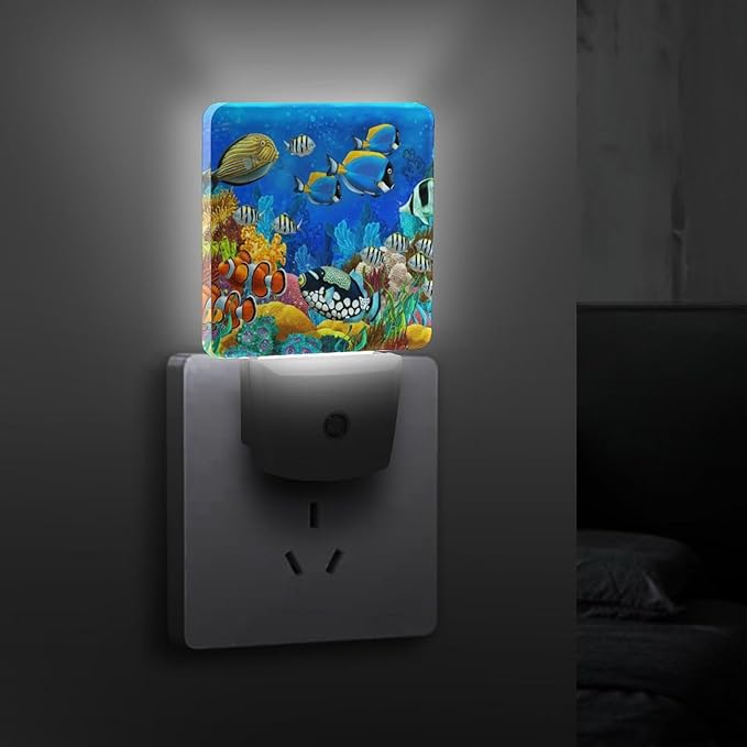 Plug-in LED Night Light, Dusk to Dawn Sensor Smart Nightlight for Bedroom Bathroom Kitchen Hallway Stairs – Soft White Glow, Energy Efficient, Compact & Safe Design -Fish in The Ocean