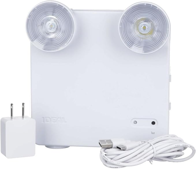 Ideal Security Rechargeable LED Power Failure Light, Adjustable Heads, up to 48 Hours, 80-140 Lumens, Emergency Light for Home, Prepared for Power Outages, White