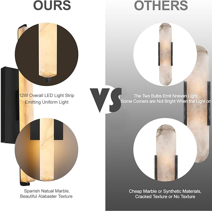 Alabaster Wall Sconce, 25" Natural Marble Wall Sconce, Black Alabaster Single Sconces, Bronze Modern Bathroom Sconces, Indoor Wall Lighting for Living Room, Bedroom, Hallway, Staircase