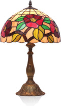 Stained Glass Lamp,12 Inch Vintage Art Glass Table Lamp,Antique Decor Lamp for Bedroom,Living Room,Home Office (Flower)