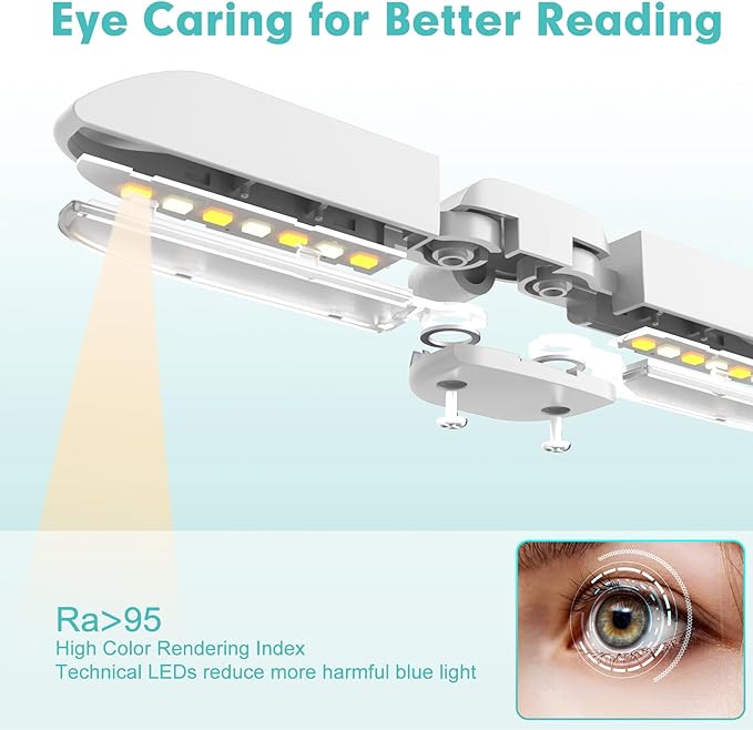 Vekkia 14 LED Rechargeable Book Light for Reading at Night, Eye-Care Reading Light for Books in Bed, 180° Adjustable, Clip on Lamp, 3 Color Temperatures, Lightweight, Present for Reader
