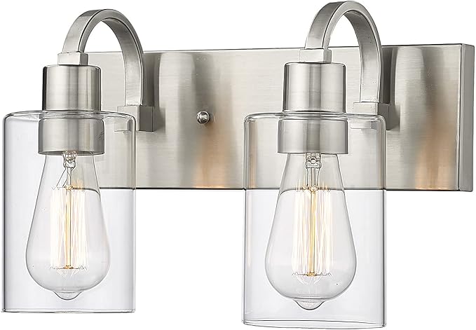 Emliviar 2-Light Bathroom Vanity Light - Bathroom Light Fixture in Brushed Nickel Finish with Clear Glass, YCE237B-2W BN