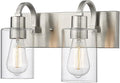 Emliviar 2-Light Bathroom Vanity Light - Bathroom Light Fixture in Brushed Nickel Finish with Clear Glass, YCE237B-2W BN