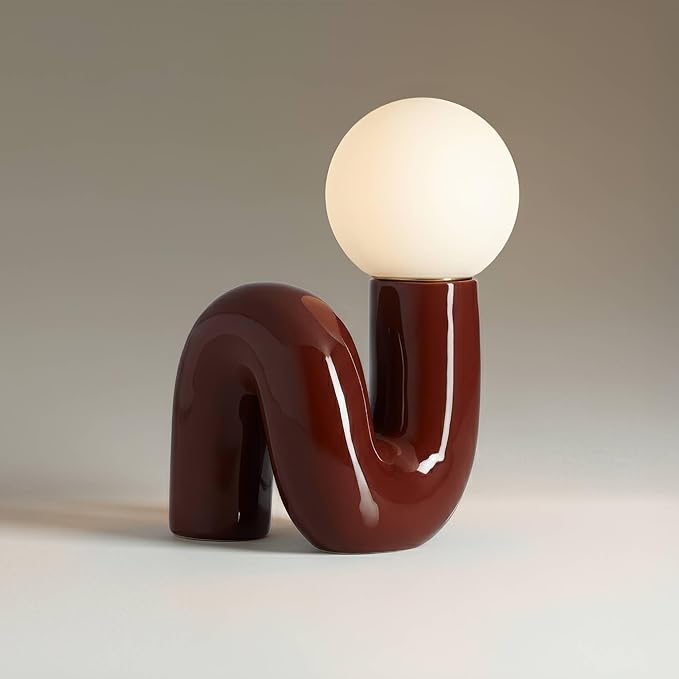 360 Lighting Fondant 11 3/4" Small Mid Century Modern Accent Table Lamp Chocolate Brown Ceramic Single Glass White Shade Living Room Bedroom Bedside Nightstand House Office Home Reading