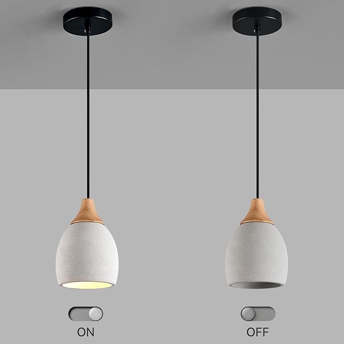 Concrete Pendant Light with Wooden, E26 Hanging Light for Restaurant Bar, Modern Industrial Hanging Cement Pendant Lighting Fixture for Kitchen Island Dinning Room Bedroom(3-Pack)