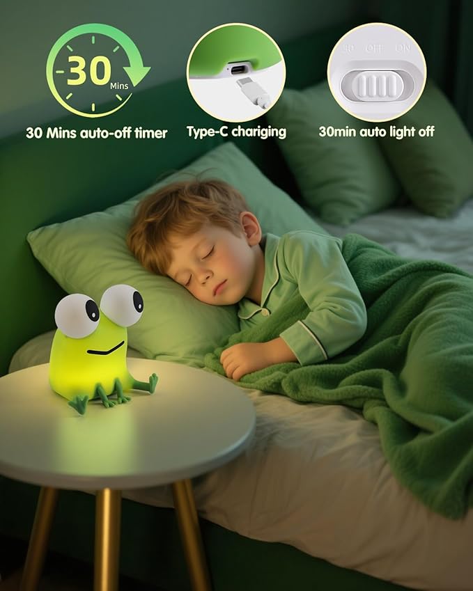 YISUN Frog Night Light for Kids, Soft Silicone Nursery Night Lamp Rechargeable LED Bedside Lamp with Timer, Cute Squishy Lamp for Boys Girls Christmas Gifts Room Decor Kawaii Toys
