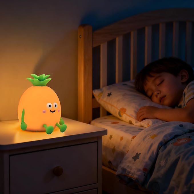 Cute Small Pineapple Fun Night Light - Dimmable RGB Touch Control Lamp, USB Rechargeable, Idea for Home, Office, and Gift