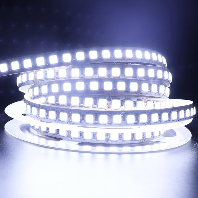 LED Light Strip, 16.4ft 600 Units SMD 5054 LEDs(5050 Upgraded), 16000LM Cold White 6500K 12V DC Waterproof IP65 Light Strips, LED Ribbon, DIY Christmas Home Kitchen Indoor Party Decoration