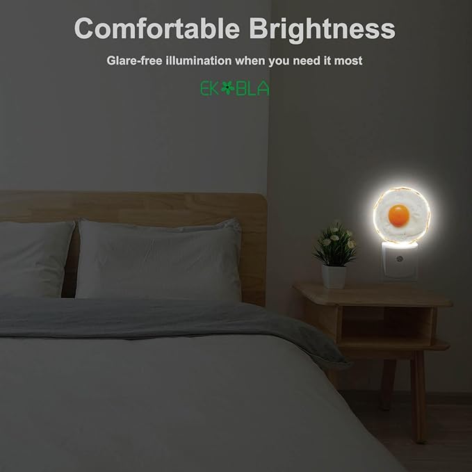 EKOBLA Fired Egg Funny Plug-in Nightlights Food Pattern Night Lights Plug into Wall Home Auto Sensor LED Dusk to Dawn Light for Bedroom Bathroom Kitchen Corridor