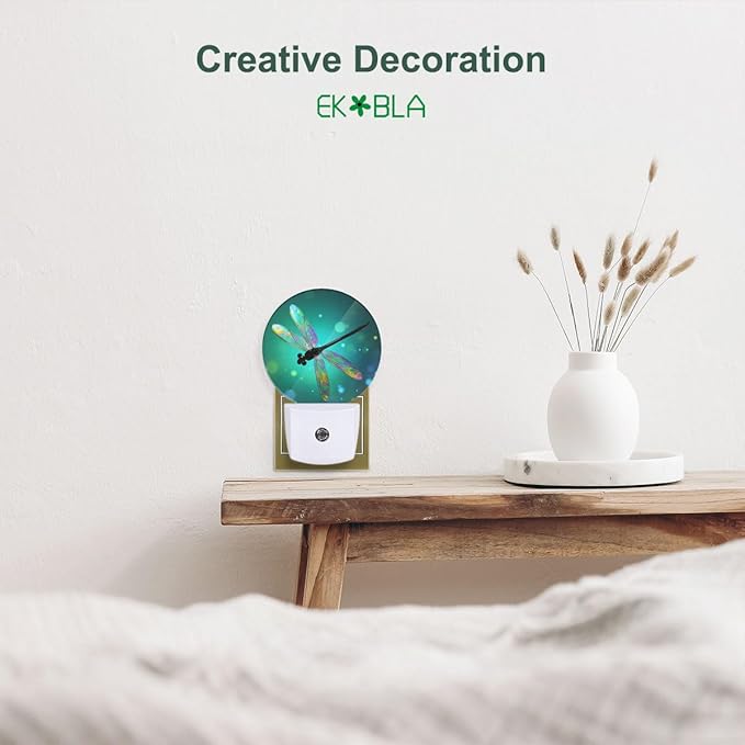 EKOBLA Dragonfly Night Light Fantasy Green Dragonfly Night Lights Plug into Wall for Boys Girls, Led Lamp for Stairway/Hallway/Bedroom 0.5W Nightlight Sleep Friendly