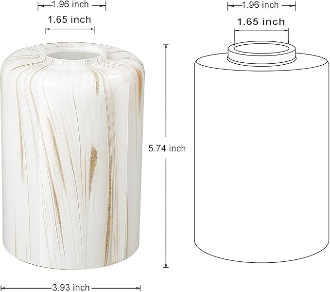 Cylinder Glass Shade for Vanity Light Ceiling Fan Light1.65in Fitter Height 5.74in Wall Sconce Lamp Cover Handblown Art Glass Replacement Fixture Globe Lampshade Milk White 3Pack