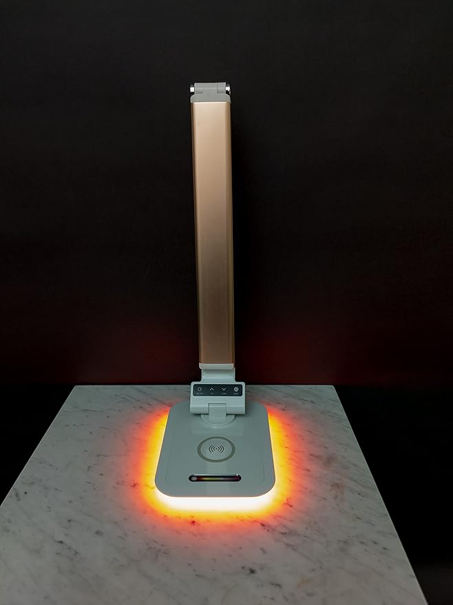 Desk Lamp with RGB Accent Light Wireless Charger USB Port Dimmable Light Controls (Silver)