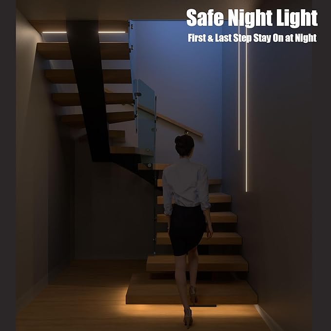 Motion-Activated LED Stair Lighting Kit DE-320, 42" Cuttable Strip Light for Indoor Floating Mono Stringer & Cantilever Stairs (Warm White 3000K,18 Steps)