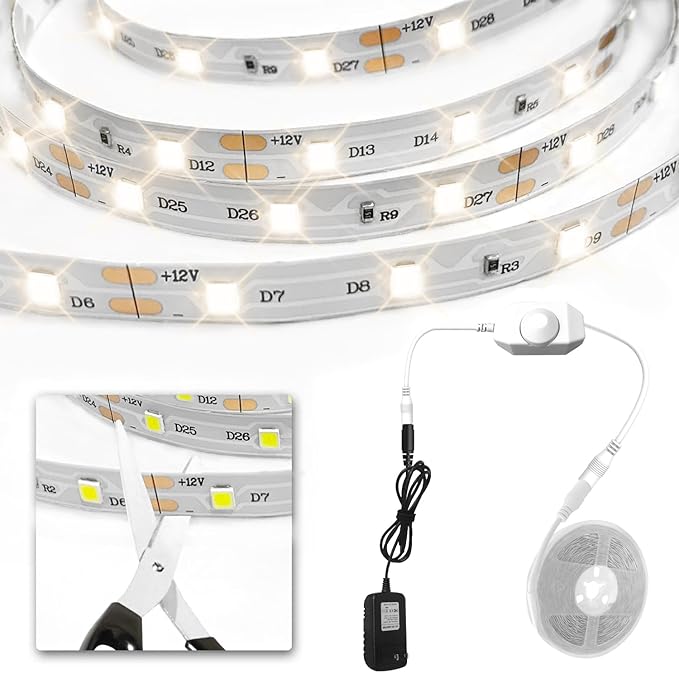 VOLIVO Warm White LED Strip, 16.4ft Dimmable LED Strip 2700K Soft Warm White, Strong Adhesive, Flexible Tape Light for Kitchen Cabinets, Bedroom