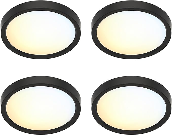 5 Inch Black Flush Mount Ceiling Light 5CCT Selectable LED Edgelit Slim Surface Mount Downlight for J-Box, Mini Flat Panel Light, Dimmable, 120VAC, 10W, 600LM, CRI90, ETL, Wet Rated, 4 Packs