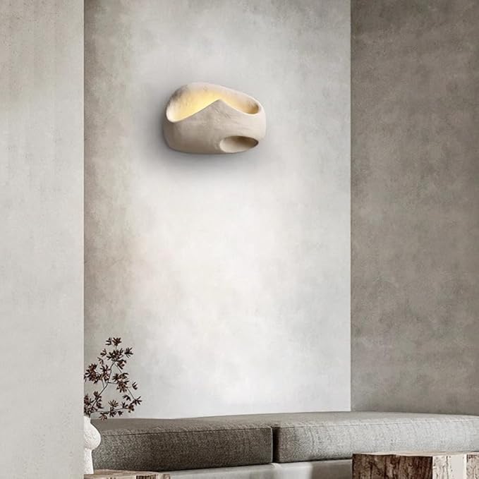 Modern Textured Wall Sconce, Minimalist Sculpture Lamp with Concrete Finish & Irregular Geometric Design, Hidden LED Warm Light for Living Room, Bedroom, Hallway, Gallery.(B)