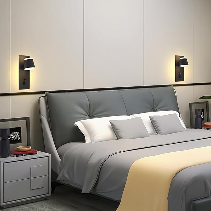 Sytmhoe Modern LED Wall Sconces Set of Two,Dimmable Wall Lights for Bedroom with Dimmer Switch and USB+C Charging,3000K Wall Mounted Bedsides Wall Lamp for Living Room,Hotel, Cafe, Home Decor(2Pack)