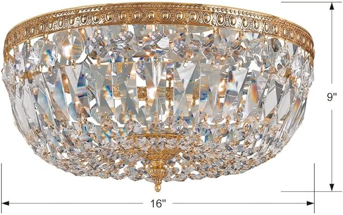 Crystorama Ceiling Mount 16" Wide Brass Crystal 3-Light Ceiling Light