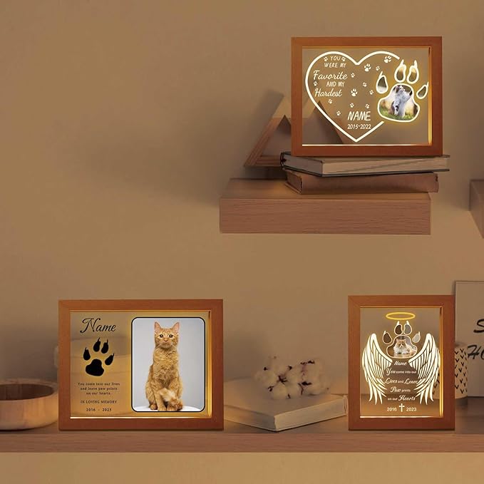 Personalized Pet Night Light Customized Dog Memorial Gift with Picture Name Date Light Up Acrylic Plaque Cat Sympathy Remembrance Gift(H-Cat Paw)