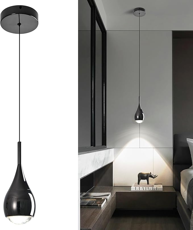 Pendant Lights Kitchen Island, Modern Black Pendant Light fixtures, LED Dimmable Hanging Pendant Lighting for Over Sink,Bar,Dining Room,Bedside,Lens COB 4000K(1-Pack)