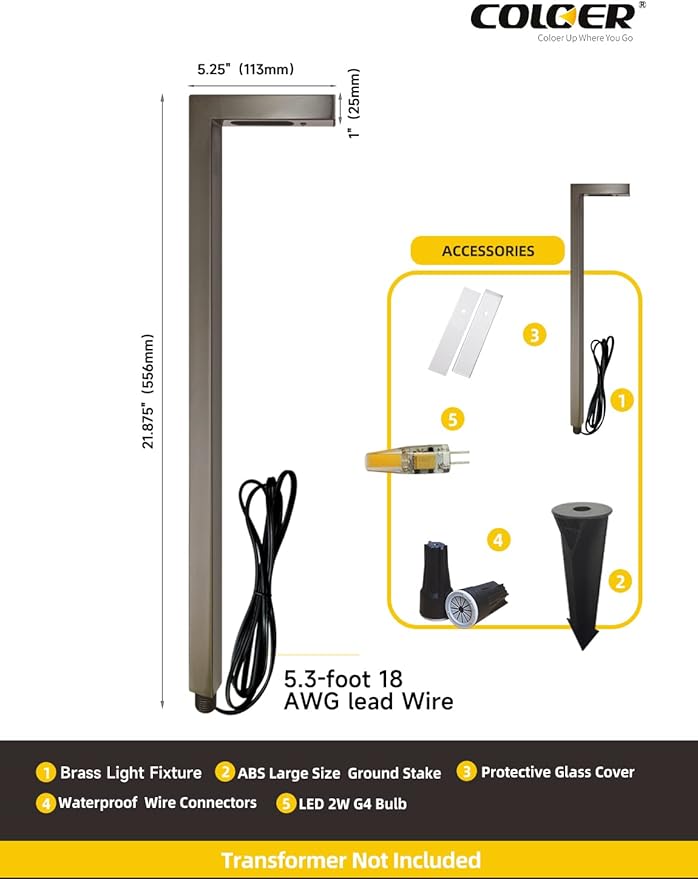 COLOER Brass Low Voltage Garden Lights Outdoor Waterproof 1-Pack with 2W LED G4 Bulb, Landscape Light for Outside, Pathway Lights for Yard,IP65 Waterproof Landscape Lighting(603B)