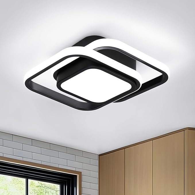 CANEOE Small Ceiling Light Modern LED Acrylic Square Ceiling Lamp Cool White 6000K Lighting Fixtures for Bedroom Kitchen Living Room Study Hallway Small Asile Lamp Corridor Lights (Black)