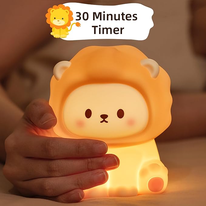 Cute Lion Cartoon Nursery Night Lights, Big Cat Design Safe Silicone Soft LED Nursery Lamp for Toddler Room Decoration