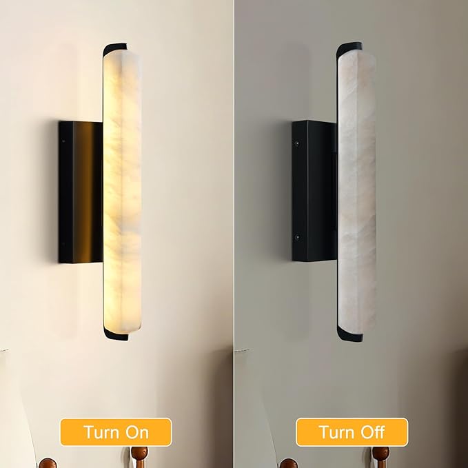 Alabaster Wall Sconces, 15in Black Alabaster Sconce, Modern Spanish Natural Marble Sconces Lights, Rectangle Sconces for Bathroom Vanity Bedroom Living Room Staircases Hallway