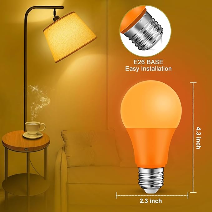 Orange Light Bulbs - [ 4 Pack ]- 9W（60W Equivalent） E26 Base LED Colored Light Bulb for Festivals Party Halloween Christmas Bar Events Home Decor