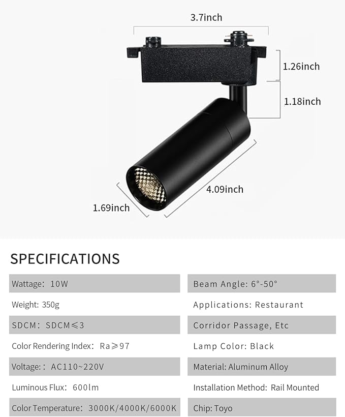 Light Fixtures, Modern LED Ceiling Spotlight, 10W Zoom Track Spotlight, Adjustable Angle for Versatile Indoor Accent Lighting in Restaurant, Cafeterias, Corridors...