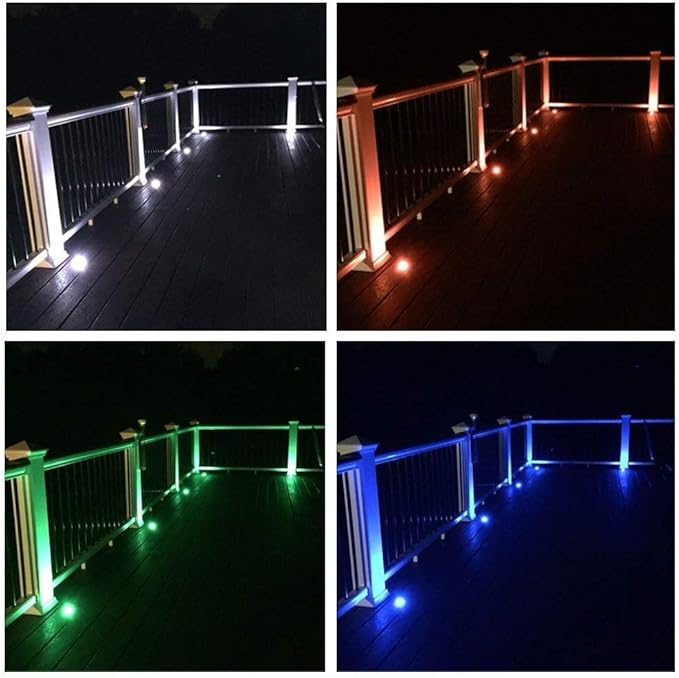 Low Voltage LED Deck Light Kit Multi-Color RGB Waterproof Recessed Wood Decking Stairs Garden Yard Patio Decor Lamp Black Border Outdoor LED Landscape Lighting (10pcs)