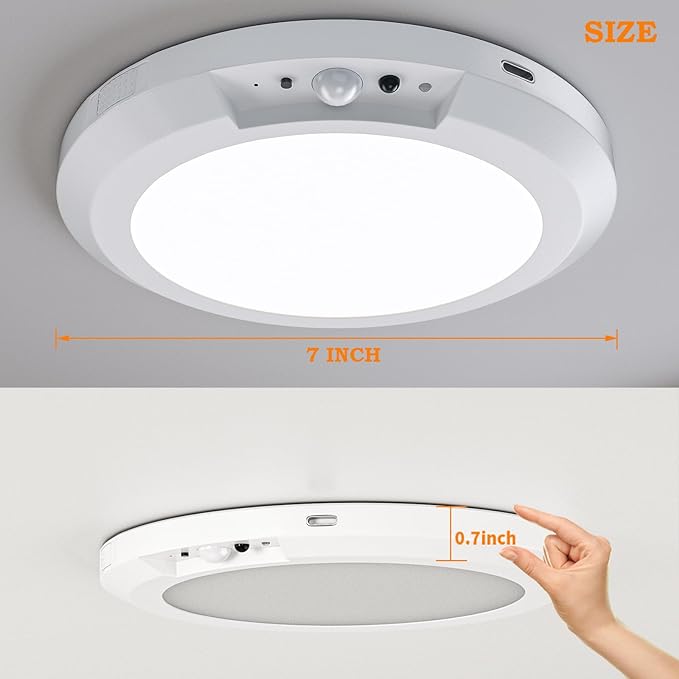 Motion Sensor Ceiling Light,Cordless Closet Light Battery Operated,3 Color Temperatures,Remote Control,Rechargeable Magnetic Mount LED Shower Lights for pantry,Stairs,Garage,Hallway (White 2 pack)