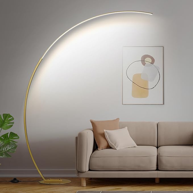 Dimmable LED Floor Lamp with 3 Color Temperatures, Ultra Bright 2000LM Gold Arc Floor Lamp, Modern Standing Tall Lamp with Remote Control Reading Floor for Bedroom Use Lamp for Office Classroom
