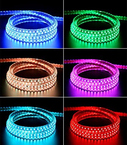 5050-60 Type AC 110-120V RGB LED Strip Lights, Flexible/Waterproof/Dimmable/Multi-Colors/Multi-Modes LED Rope Light + 24 Keys Remote for Home/Garden/Building Decoration (16.4ft/5m, RGB)