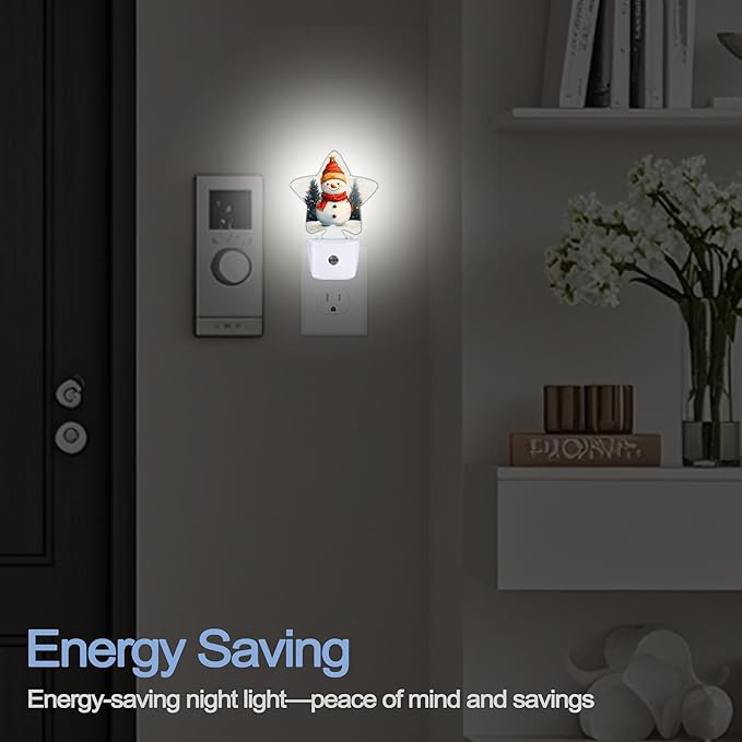 Night Light,Christmas Snowman Plug into Wall with Dusk to Dawn Light Sensors,Winter Trees Warm Star Nightlights for Bedroom,Bathroom,Hallway,Kitchen Home Decor Desk Lamp