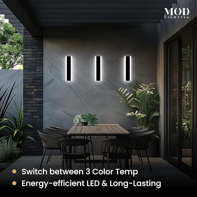 𝗠𝗢𝗗 𝗟𝗜𝗚𝗛𝗧𝗜𝗡𝗚 Haylen | Waterproof Outdoor Wall Light, LED Dimmable with Remote 3000K-6000K, Long Outdoor Porch Lights, Wired Lighting Fixture, Patio Exterior Wall Sconce, 1-Pack (Black, 12")