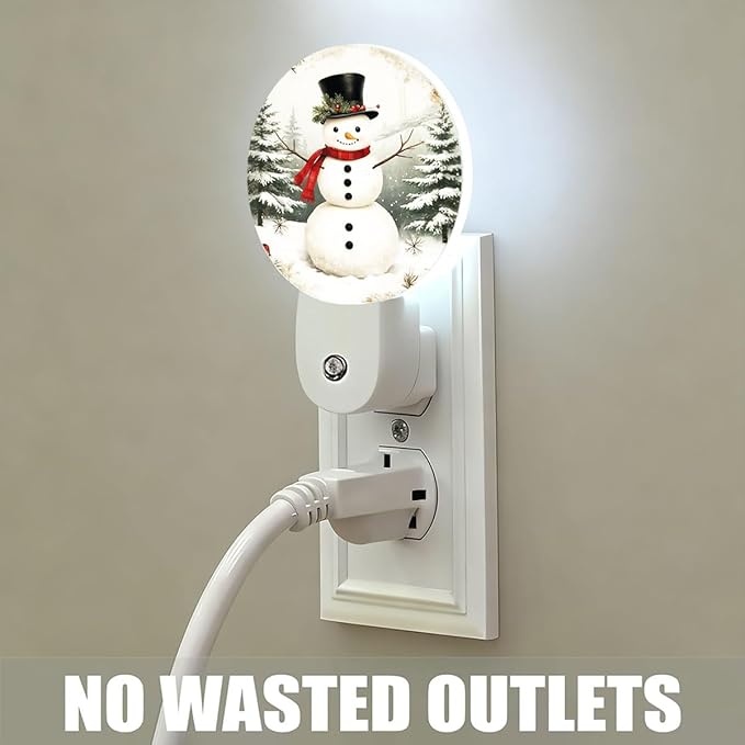 Plug-in Snowman Snowy Christmas Tree Night Light with Dusk to Dawn Sensor, 0.5W LED Home Decor, Auto On/Off Decorative Nightlight for Men, Women, Boys & Girls