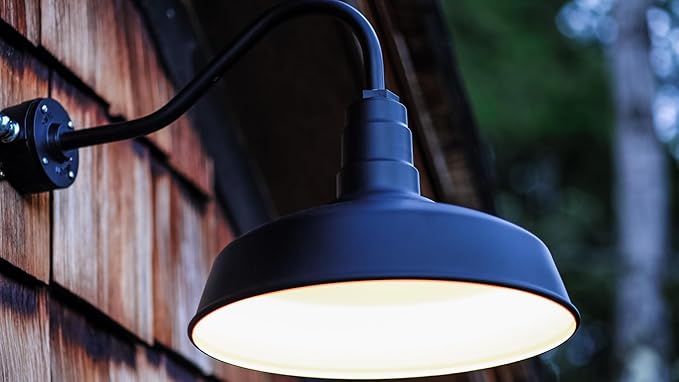 Steel Lighting Co. Gardena Barn Light | Outdoor Wall Mounted | 16" Dome | 23" Gooseneck | Farmhouse Light Made in America | Galvanized Exterior/Galvanized Interior
