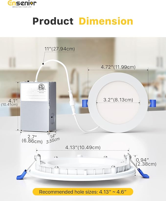 Ensenior 16 Pack 4 Inch LED Recessed Ceiling Light, Dimmable, 3500K Neutral White, 750LM 9W 120V, High Brightness Canless Wafer Downlight - ETL&FCC&IC