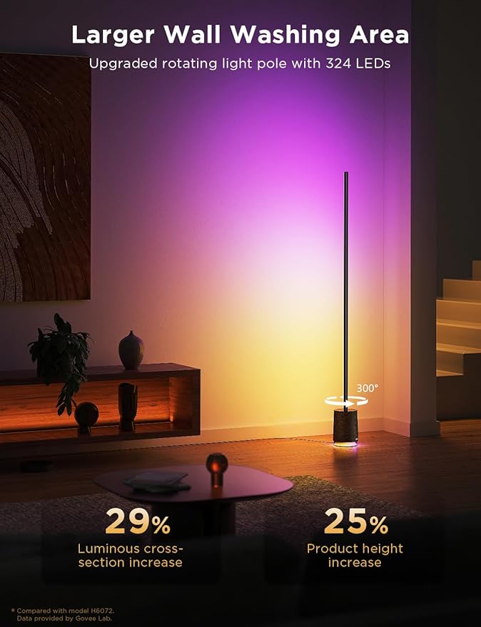 Govee Floor Lamp Pro, RGBICWW LED Lamp with Bluetooth Speaker and White Noise, 2100 Lumens Standing Lamp, Works with Matter, 16 Million Colors, Music Sync, Floor Lamp for Bedroom, Living Room