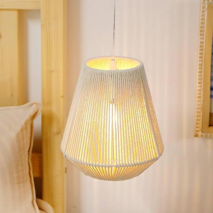 JHY DESIGN Battery Powered Hanging Lamp 8" H Braided Cotton Rope Decorative Pendant Lamp Battery Lamp with 6 Hours Timer for Bar Bedroom Patio Indoor Outdoor Living Room