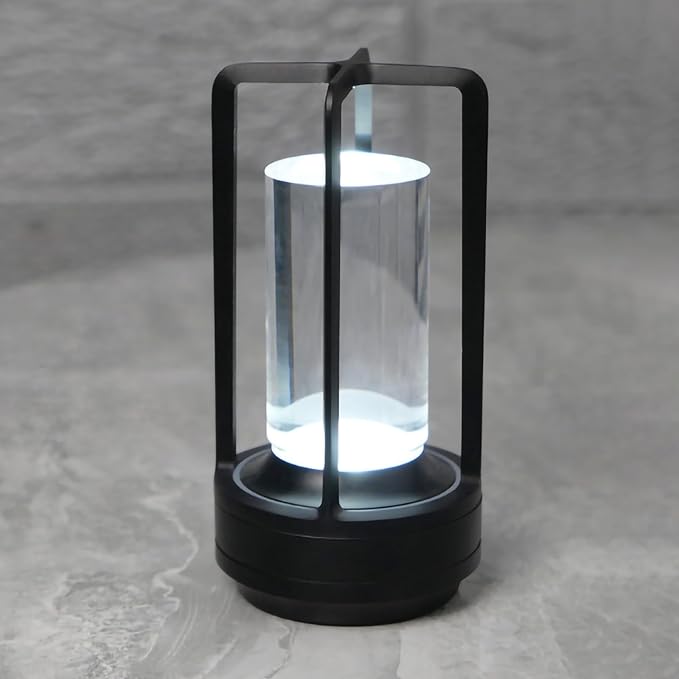 Cordless Bedside Table lamp Rechargeable Portable Touch,2000MA Battery Operated Lamps LED Night Light,3Color Stepless Dimming Crystal Lantern Suitable bedrooms,Bars,cafes,Camping,Black